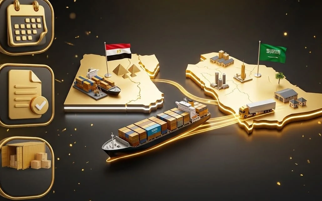 شحن بحري من مصر للسعودية بتاريخ وصول لمدينتك وتكلفة لحد الباب