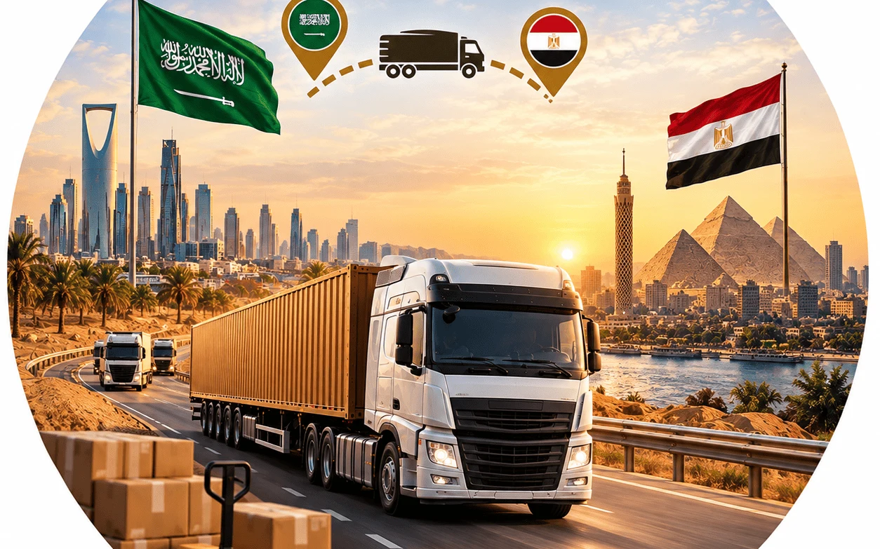 شحن بري من السعودية لمصر بيوم تحميل في مدينة العميل وعبّارة ضباء سفاجا المخططة